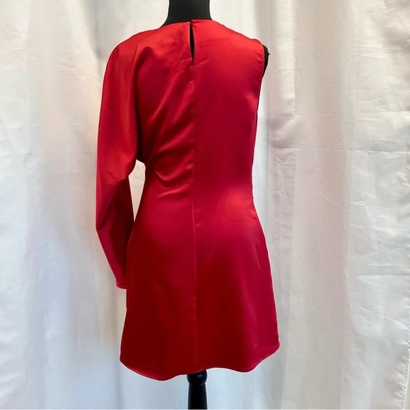 Zara red satin effect one sleeve asymetrical mini dress Sz L NWT - Picture 7 of 16